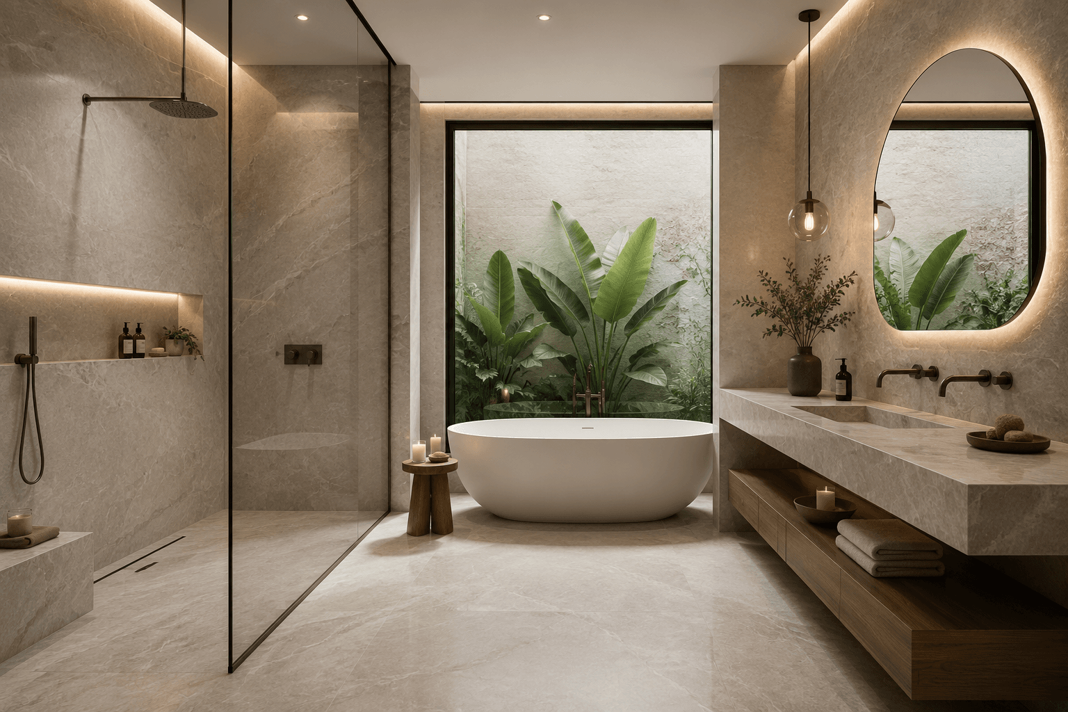 Bathroom and spa with seamless micro-cement walls and floor