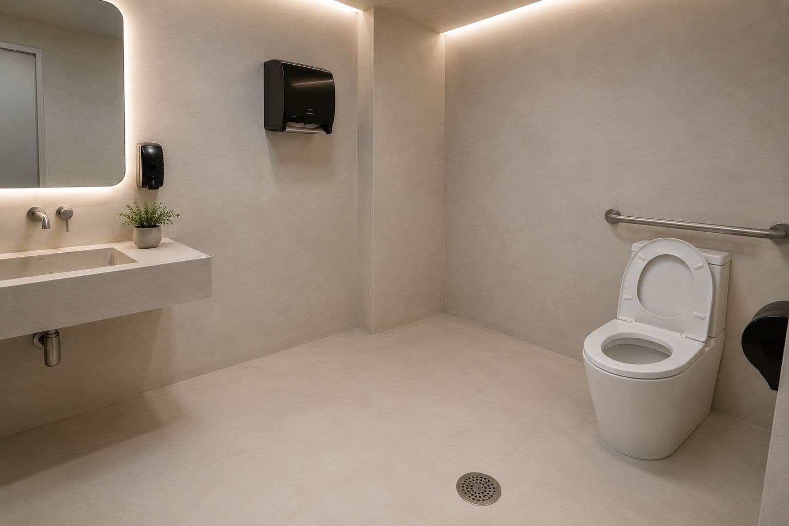 Bathroom wall before microcement — patchy tiles and visible grout lines